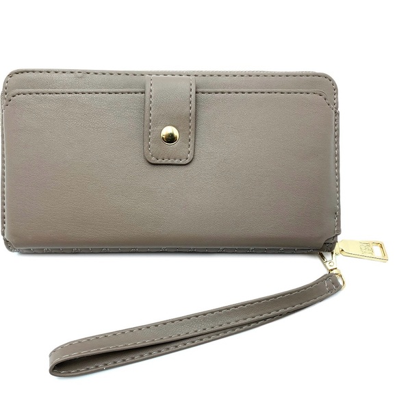 Badgley Mischka Taupe Detail Quilted Long Wallet with Wristlet - Picture 5 of 5